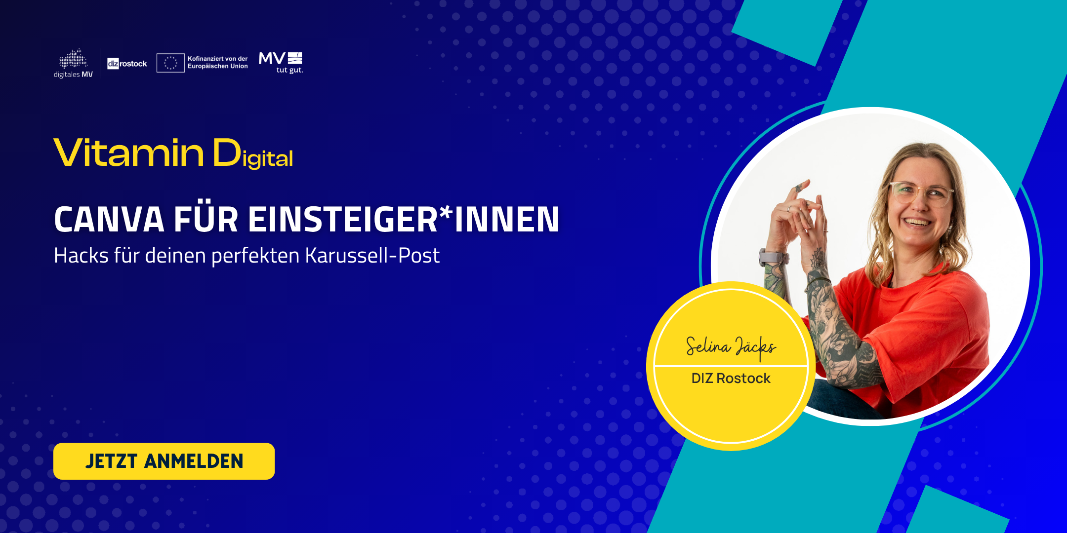 Online-Veranstaltung Vitamin D(igital) vom DIZ Rostock mit dem Thema Canva für Einsteiger*innen: Hacks für deinen perfekten Karussell-Post am 21. August um 13 Uhr