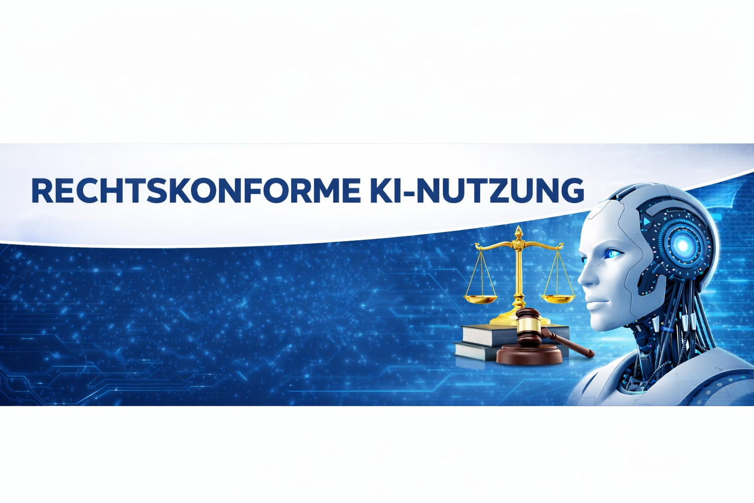 Roboter mit Waage auf Gesetzesbücher