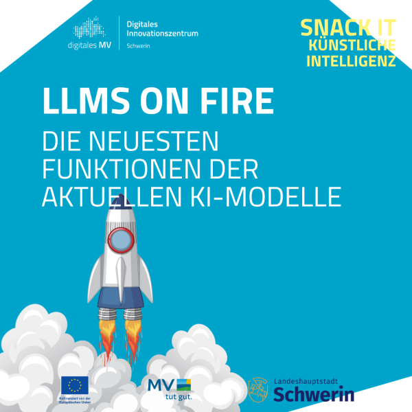 Illustration einer aufsteigenden Rakete mit Flammenantrieb, die von stilisierten weißen Rauchwolken umgeben ist. Der Hintergrund ist einfarbig türkis, grafisch klar und minimalistisch. Oben rechts ein gelber typografischer Block.